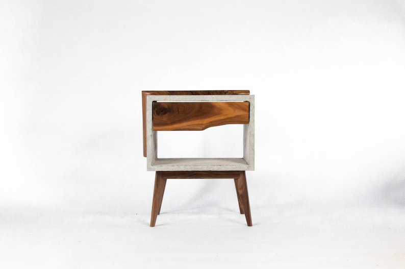 Tall Dwarf Solid Walnut Live Edge Concrete Nightstand With Etsy