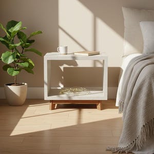 Dwarf - Concrete Cube & Small Solid Wood Legs End Bed Side Table Nightstand