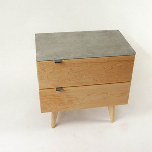 Marissa Blond Two Drawers Maple Wood & Concrete Top Nightstand Bed Side Table image 10