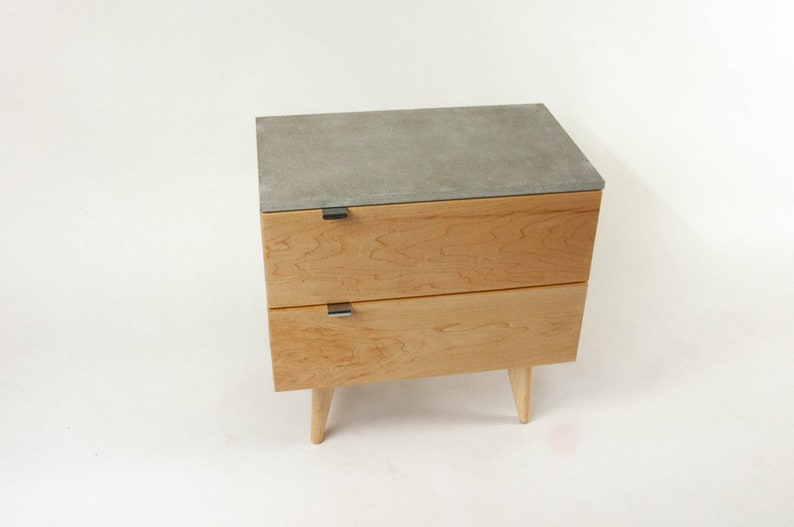 Marissa Blond Two Drawers Maple Wood & Concrete Top Nightstand Bed Side Table image 10