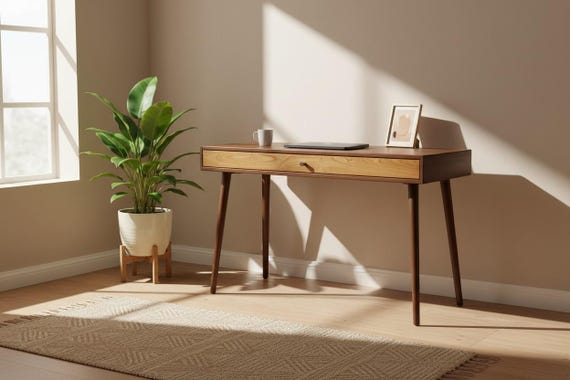 The Roland - Mid-century Modern Black Walnut Office Desk With