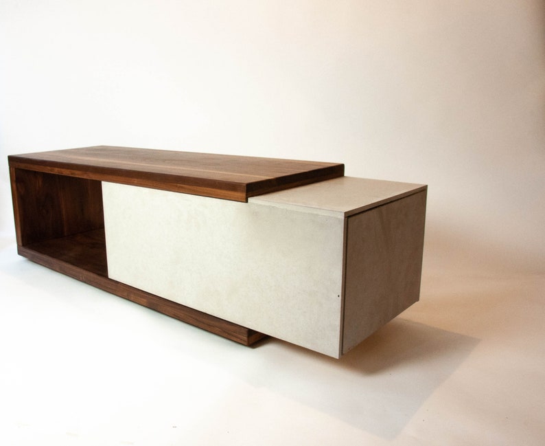 Walnut Wood & Concrete Coffee Table or TV Stand with Hidden Etsy