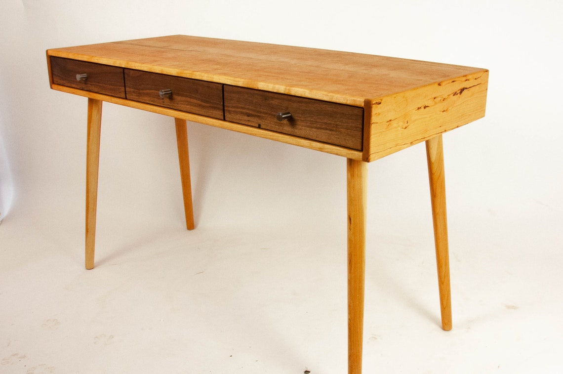 Midcentury Modern Cherry Wood Office Desk With Black Walnut Etsy
