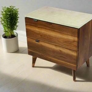 Marissa - Two Drawers Black Walnut Solid Wood and Concrete Top Nightstand Bed Side Table