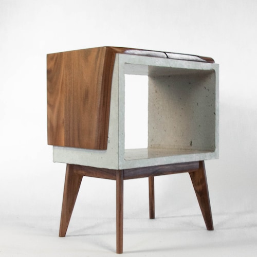 Concrete End Table Live Edge Wood Slice Table Concrete Table Etsy