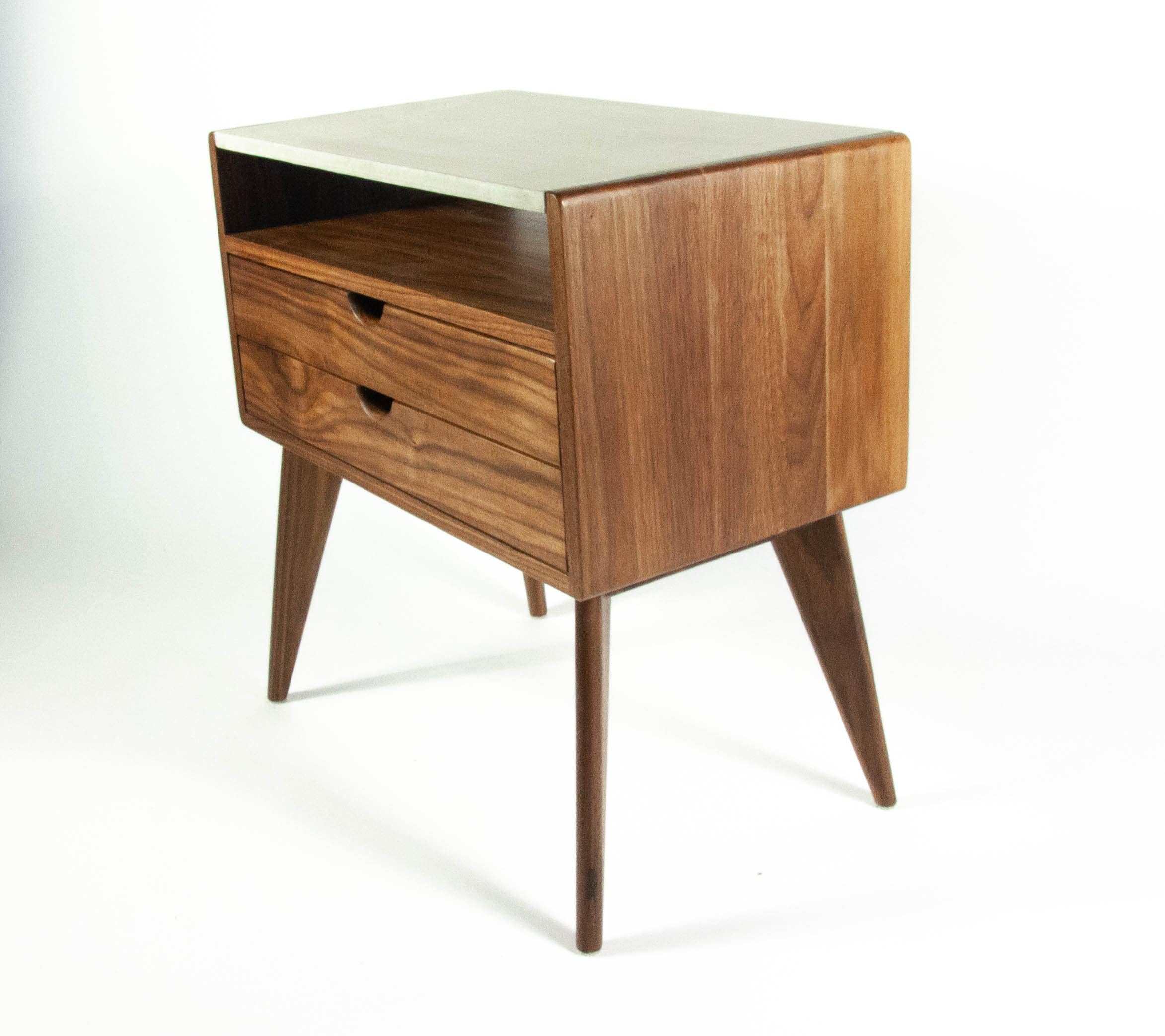 Aby Solid Wood & Concrete Top Midcentury Nightstand Etsy