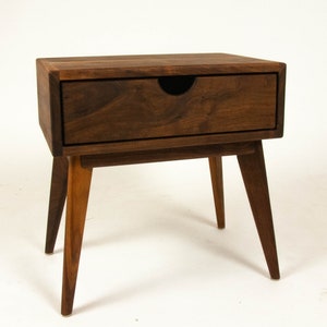 Abymini - Solid Black Walnut Mid-Century Modern Nightstand Bed Side Table with Drawer