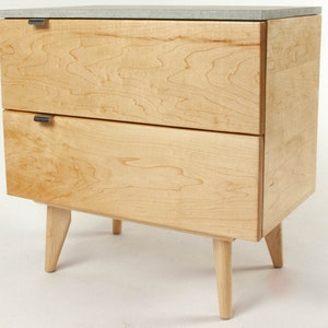 Marissa Blond - Two Drawers Maple Wood & Concrete Top Nightstand Bed Side Table