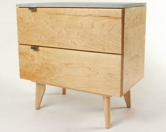 Marissa Blond - Two Drawers Maple Wood & Concrete Top Nightstand Bed Side Table