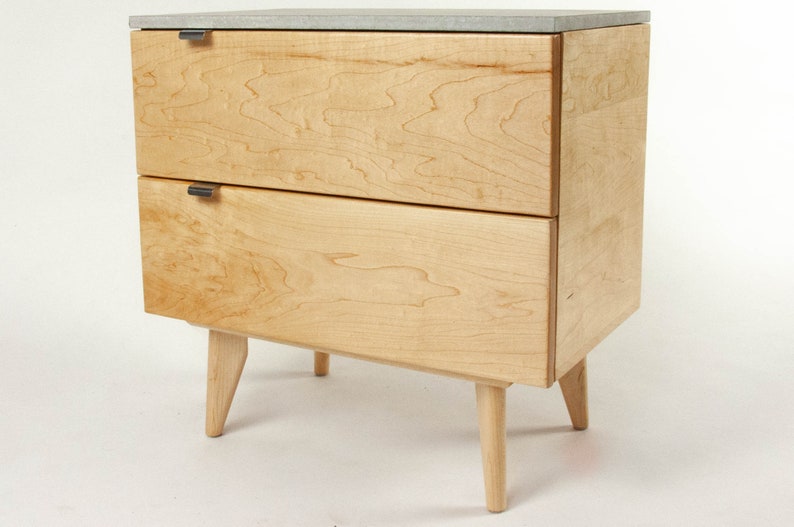 Marissa Blond Two Drawers Maple Wood & Concrete Top Nightstand Bed Side Table image 1