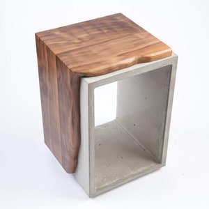 Black Concrete & Solid Black Walnut Live Edge Side Table image 2