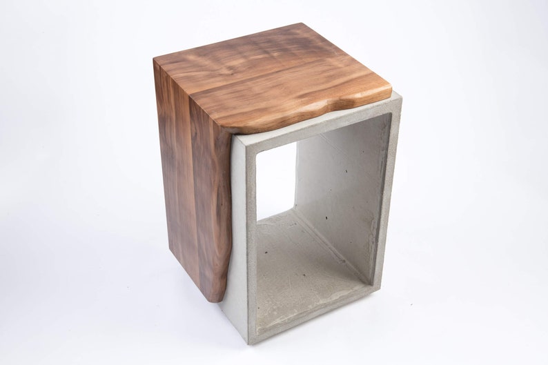 Black Concrete & Solid Black Walnut Live Edge Side Table image 2