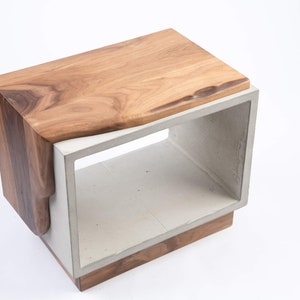 Concrete & Live Edge Solid Black Walnut End Side Table