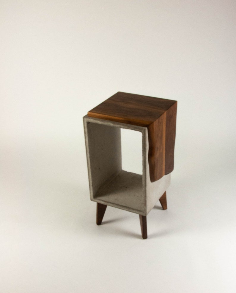 Concrete & Live Edge Solid Black Walnut End Side Table image 5