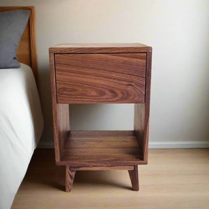 Classic Wood - Black Walnut Solid Wood Straight Drawer Nightstand Bedside Table with Shelf