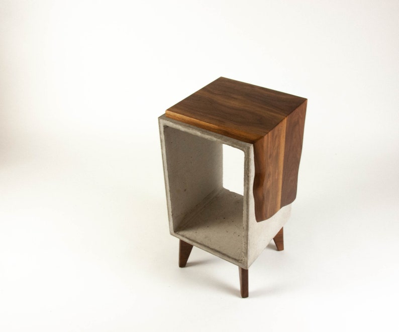 Concrete & Live Edge Solid Black Walnut End Side Table image 7