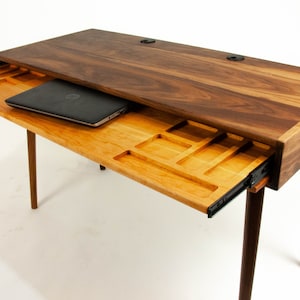 The Roland - Mid-century Modern Black Walnut Office Desk With Carved ...