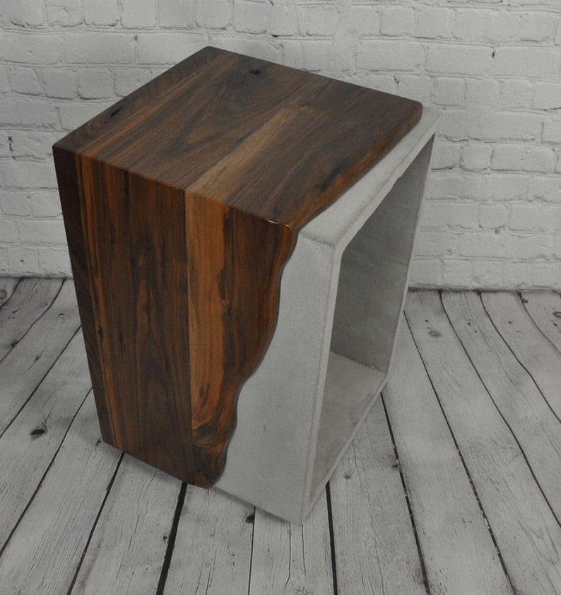 Black Concrete & Solid Black Walnut Live Edge Side Table image 6