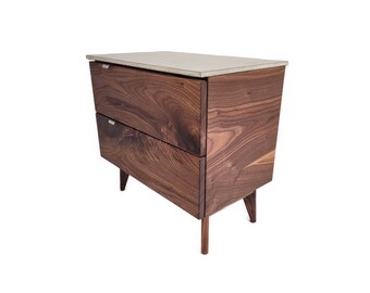 Marissa - Two Drawers Black Walnut Solid Wood and Concrete Top Nightstand Bed Side Table