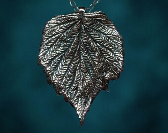 Silver Raspberry Leaf Necklace, One of a Kind Handmade, Large Sized Pendant, Fine Silver Jewelry