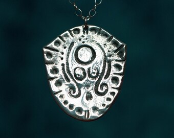 Full Moon Ocean Goddess Handmade Silver Necklace, Large Pendant