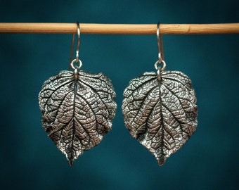 Silver Hydrangea Leaf Earrings, One of a Kind Handmade, Fine Silver Jewelry