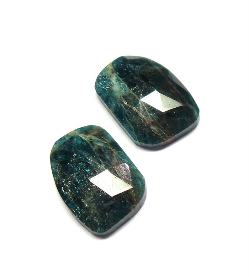Neon Apatite Matched Pair Natural Apatite Rose Cut Pair Cabochon 21x15 MM Apatite Slices Pair Apatite Faceted Designer Slices