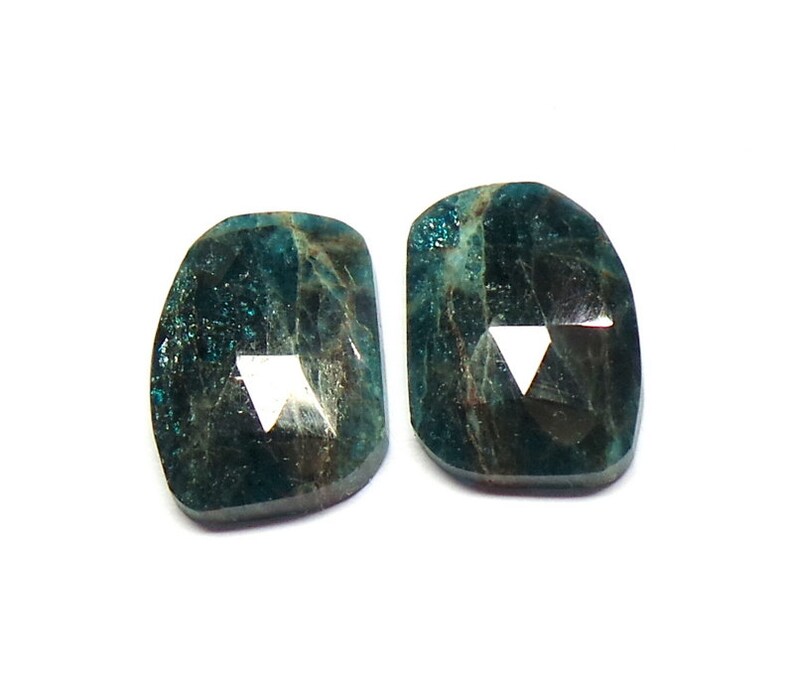 Neon Apatite Matched Pair Natural Apatite Rose Cut Pair Cabochon 21x15 MM Apatite Slices Pair Apatite Faceted Designer Slices