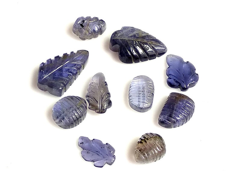 Iolite Leaf Carved Slices Iolite Slices Natural Iolite Carved Slices Iolite Carved Slices 16x9-8x7 MM,
