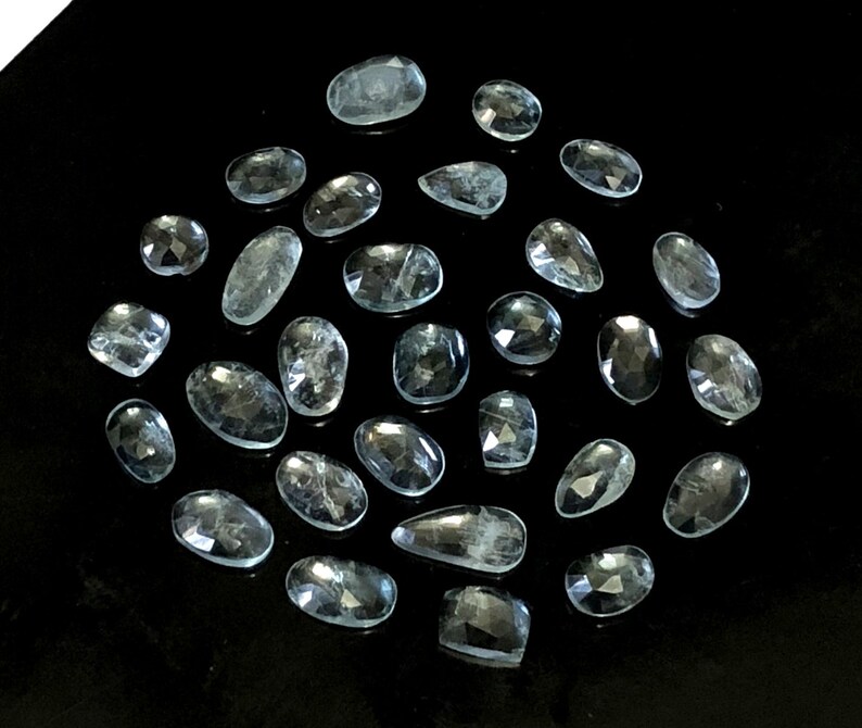 6x5-10x5 MM, Natural Aquamarine Rose Cut Slices Aquamarine Designer Slices Aquamarine Faceted Slices Aquamarine Slices