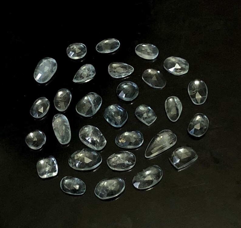 6x5-10x5 MM, Natural Aquamarine Rose Cut Slices Aquamarine Designer Slices Aquamarine Faceted Slices Aquamarine Slices