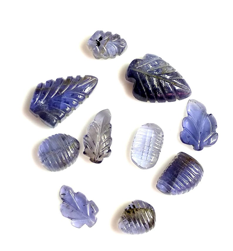 Iolite Leaf Carved Slices Iolite Slices Natural Iolite Carved Slices Iolite Carved Slices 16x9-8x7 MM,