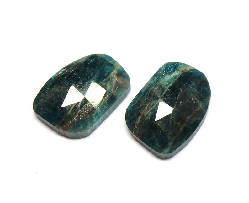 Neon Apatite Matched Pair Natural Apatite Rose Cut Pair Cabochon 21x15 MM Apatite Slices Pair Apatite Faceted Designer Slices