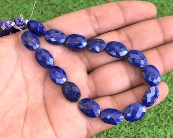 Natural Lapis Lazuli Oval Briolette Beads: Faceted 8 Inch Strand