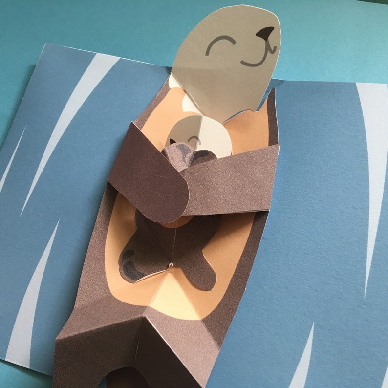 Pop Up 3D Sea Otter & Pup Mother's Day Greeting Card PopUp Mum Father Child New Born Mothers Day Bild 2