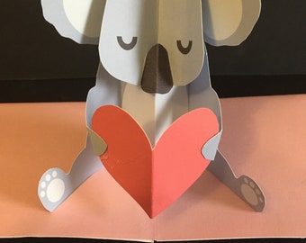 Pop Up 3D Koala Mother's Day Greeting Card! Birthday Card. PopUp Love Australia Mum Heart Handmade