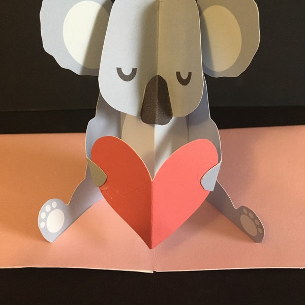 Pop Up 3D Koala Mother's Day Greeting Card! Birthday Card. PopUp Love Australia Mum Heart Handmade