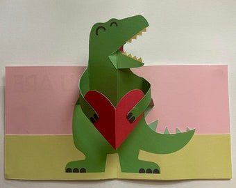 Pop Up Dinosaur giving Heart ‘You Are RoarrrSome’ Greeting Card - Handmade 3D Card