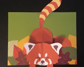 Pop Up 3D Red Panda Greeting Card! Mother's Day Card. PopUp Handmade