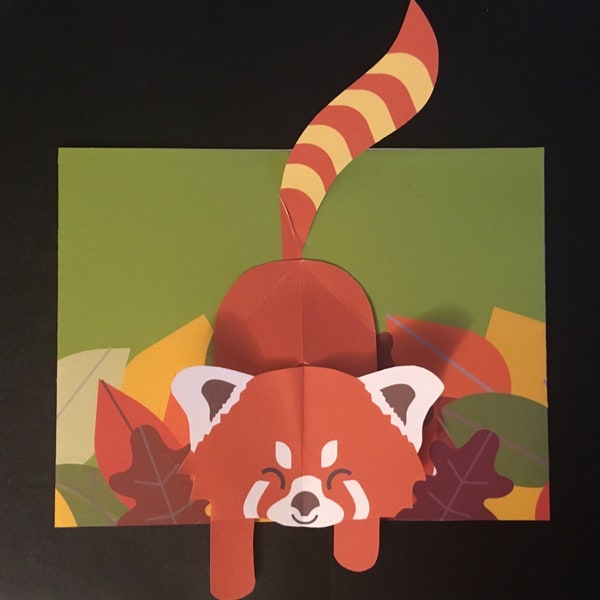 Pop Up 3D Red Panda Greeting Card! Mother's Day Card. PopUp Handmade