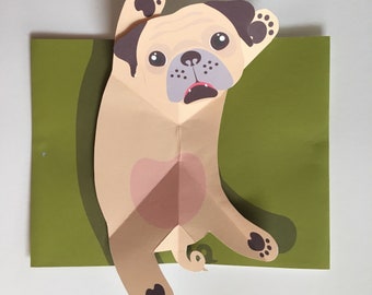 Pop Up 3D Pug Greeting Card! PopUp Dog Puppy