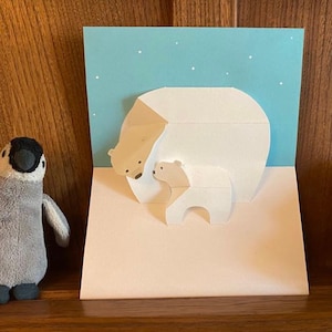 Pop Up Polar Bear and Cub Arctic Mother's Day Greeting Card! Winter Snow Birthday PopUp Card 3D