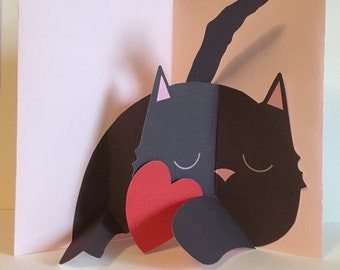 Pop Up 3D Black Cat with Heart Mother's Day Greeting Card! Birthday Card PopUp Love Valentine Mothers Day Mum