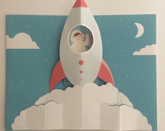Pop Up 3D Rocket Birthday Card PopUp Greetings Card!
