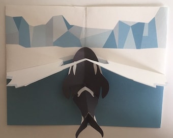 Pop Up 3D Sea Orca Birthday Greeting Card! PopUp Killer Whale Sea Arctic Ice