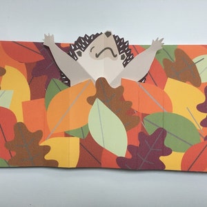 Carte de voeux de Noël hérisson en feuilles pop up - carte automnale 3D faite main