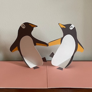 Pop Up 3D Penguins Dancing Christmas Day Greeting Card! PopUp Handmade Father&#39;s Mum Valentine