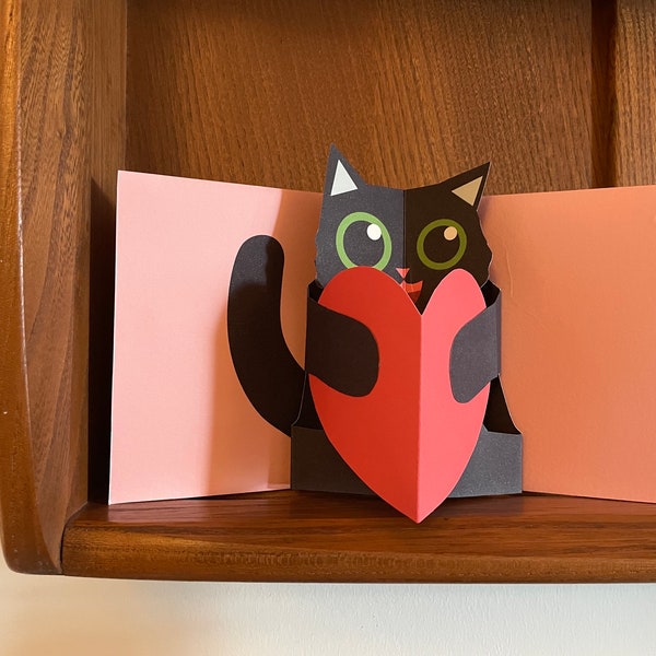 Pop Up 3D Cat Peaking Over Heart Mother's Day Greeting Card! Birthday Mum Valentine Card. PopUp Love Heart Handmade