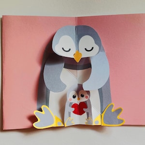 Pop Up Love Penguin and Baby Mother's Day Greeting Card! PopUp Card 3D
