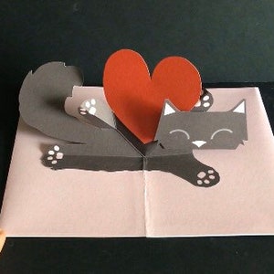 Pop Up 3D Black Cat with Heart Mother's Day Greeting Card! Valentines Mum Card. Love PopUp Card